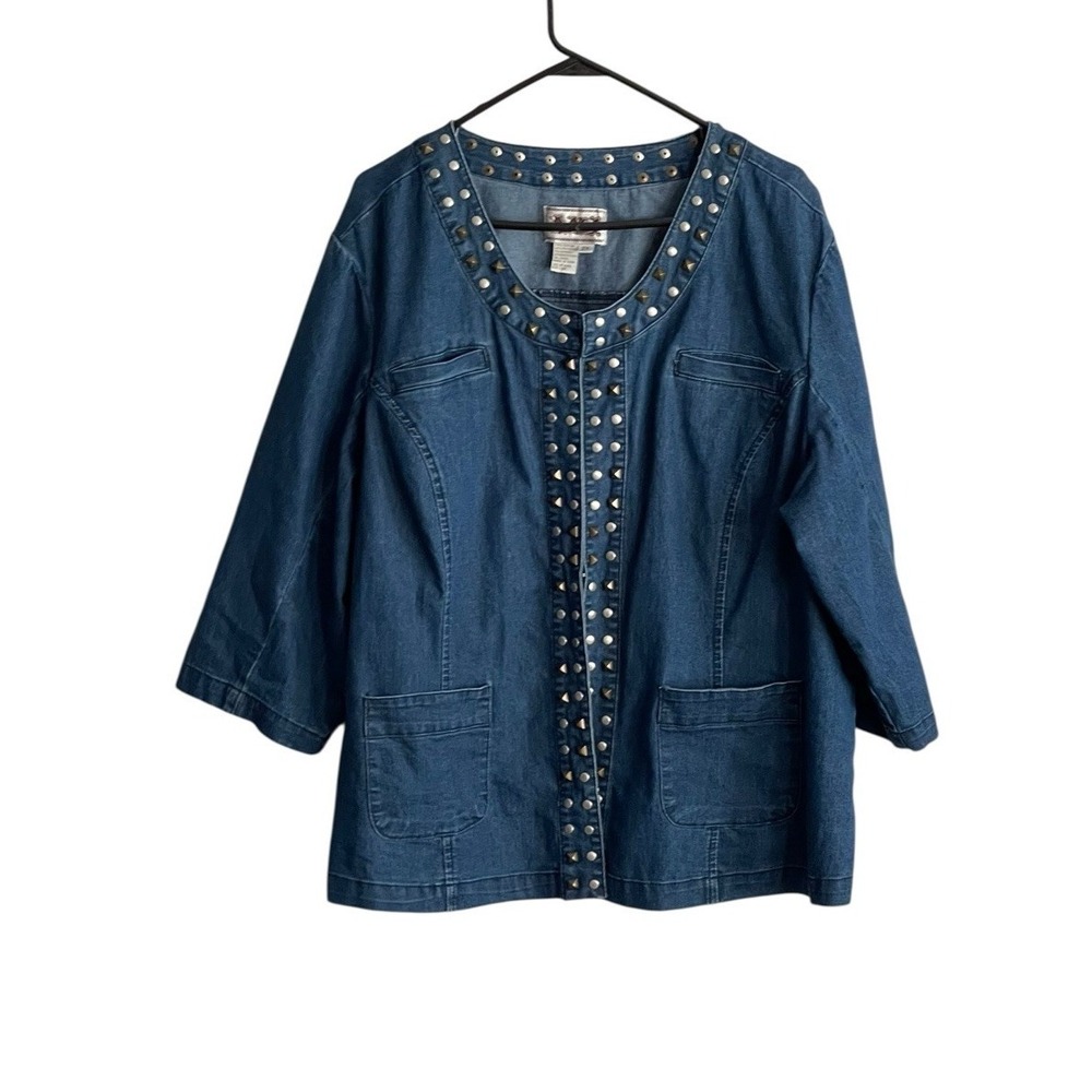 AMX DENIM JACKET Blazer Sz 2X Blue Studded Embellished Western
